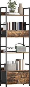 HOMCOM Bibliotecă raft de depozitare cu 6 niveluri cu 4 rafturi, 3 sertare din material textil, 60x30x176cm, maro rustic | Aosom Romania