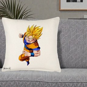 Perna Personalizata Dragon Ball Goku Super Saiyan 2 Lupta, 40x40 cm, Crem Reliefat, Husa Detasabila, Perna Inclusa, BEKZ®