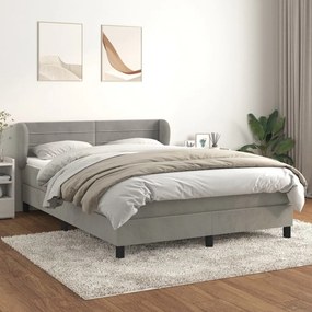 3127547 vidaXL Pat box spring cu saltea, gri deschis, 140x190 cm, catifea