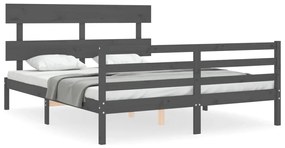 3195103 vidaXL Cadru de pat cu tăblie, gri, 160x200 cm, lemn masiv