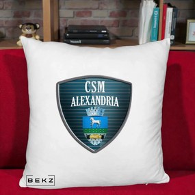 Perna Personalizata CSM Alexandria Fotbal, 40x40 cm, Alb Pufos, Husa Detasabila, Perna Inclusa, BEKZ®