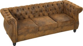 HOMCOM Canapea Chesterfield 3 Locuri din Material Respirabil cu Aspect de Piele, Șezut Lat, Umplutură Groasă, Maro Cafea | Aosom Romania
