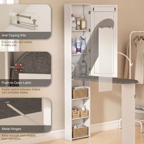 HOMCOM Dulap pliabil pentru masă de călcat cu ușă rafturi interne oglindă Economisitor de spațiu Masă de călcat pentru îngrijirea rufelor 106x35x174 cm Alb | Aosom Romania