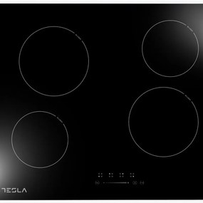 Plita incorporabila vitroceramica Tesla HV6400TB, 6000W, 4 zone de incalzire, Touch Screen, 9 trepte de putere, Protectie copii, Negru