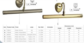 Aplica de perete pentru tablou Picture Lights alama antic 3008AB SRT
