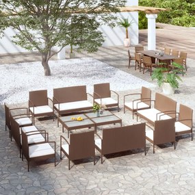 3095966 vidaXL Set mobilier de grădină cu perne, 16 piese, maro, poliratan