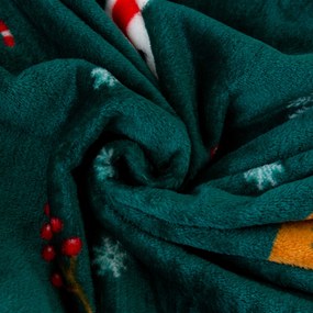 Patura microplus de Craciun SNOWMAN AND GINGERBREAD verde Dimensiuni: 150 x 200 cm