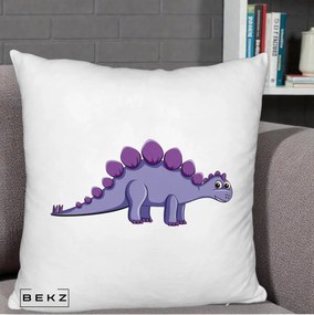 Perna Personalizata Stegozaur Mov, 40x40 cm, Alb Pufos, Husa Detasabila, Perna Inclusa, BEKZ®
