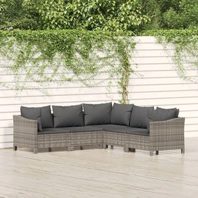 vidaXL Set mobilier de grădină cu perne, 5 piese, gri, poliratan