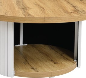 Set de 2 măsuțe de cafea rotunde, masă principală și măsuță laterală cu compartiment de depozitare, 75x75x50/45x45x35 cm, Culoare naturală