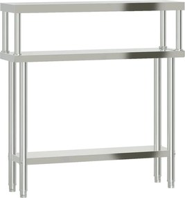 vidaXL Masă bucătărie cu raft superior, 110x30x120 cm, oțel inoxidabil