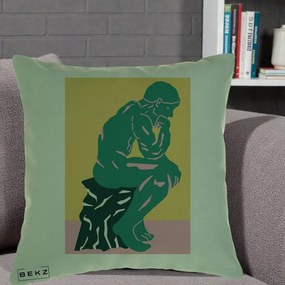 Perna Decorativa Ganditorul Sculptura Pop Art, 40x40 cm, Verde, Husa Detasabila, Perna Inclusa, BEKZ®