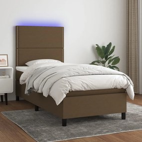 3134752 vidaXL Pat cu arcuri, saltea și LED, maro închis, 80x200 cm, textil