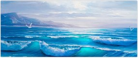 Tablou - Pictură în ulei de mare cu pescăruși (120x50 cm)