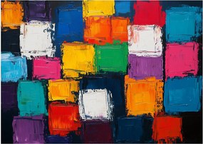 Tablou pe sticlă - Pictură cu pătrate colorate (70x50 cm)