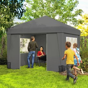 Outsunny Tonelă de grădină pliabilă 3 x 3 x 2,75 m anti-UV 30 + cu ferestre + pereți laterali + sac de transport gri închis | Aosom Romania