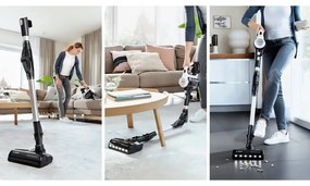 Aspirator vertical Bosch Unlimited 7 BBS711W, 300 ml, Motor TurboSpin, Lumini LED, Autonomie 40 min, Alb/Negru