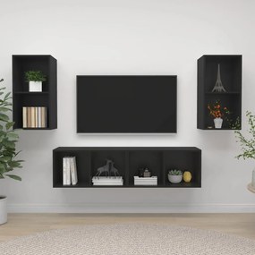 Dulapuri TV montate pe perete, 4 buc., negru, PAL 4, Negru