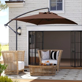 Outsunny Umbrelă Suspendată cu Orificii de Ventilaţie, Bază în Cruce şi Manivelă, 3x2 m, Maro | Aosom Romania