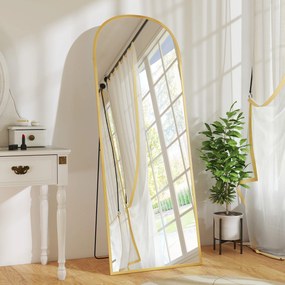 HOMCOM Oglindă Modernă de Podea și Perete din Aliaj de Aluminiu cu Suport Pliabil, 59 x 161,5 cm, Auriu | Aosom Romania