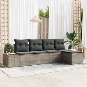 vidaXL Set de canapele pentru grădină cu pernă 5 pcs Gri Rattan poli