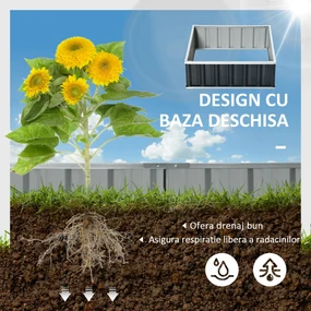 Outsunny Pat de Grădină Inălțat din Oțel, Fără Fund, Montaj Simplu fără Scule, Ideal pentru Ierburi și Flori, 90x90x30 cm | Aosom Romania