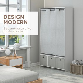 HOMCOM Dulap Modern cu Bară de Agățat, 3 Compartimente și Sertare din Țesătură, Organizator de Haine pentru Dormitor, Natural | Aosom Romania