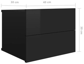 Noptiere, 2 buc., negru extralucios, 40 x 30 x 30 cm, PAL 2, negru foarte lucios