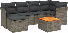 vidaXL Set canapele de grădină, 7 piese, cu perne, gri, poliratan