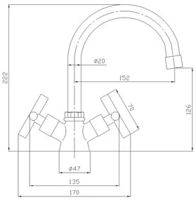 Aqualine - Baterie pentru lavoar XENIA, 22,2 cm, crom lucios