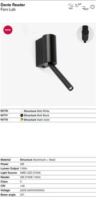 Aplica LED cu reader directionabil DANTE alba 3W 2700K