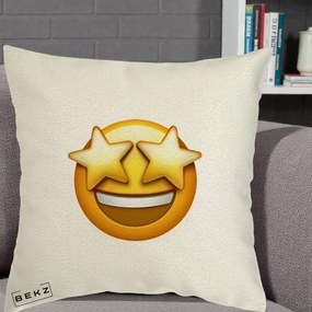 Perna Decorativa Emoji Ochi Stele, 40x40 cm, Ecru, Husa Detasabila, Perna Inclusa, BEKZ®
