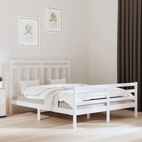 3105326 vidaXL Cadru de pat, alb, 160x200 cm, lemn masiv
