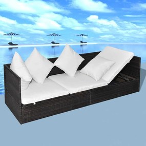 vidaXL Șezlong cu pernă Ajustabil Maro 200 x 60 x 58 cm Rattan poli