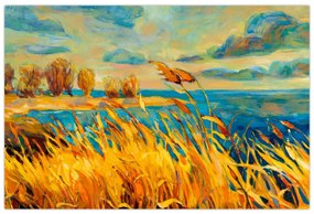 Tablou - Apus de soare peste lac, pictură acrilică (90x60 cm)