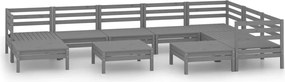 vidaXL Set mobilier de grădină, 10 piese, gri, lemn masiv de pin