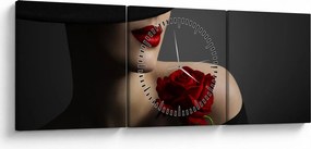 Tablou - Femeia cu flori (cu ceas) (90x30 cm)