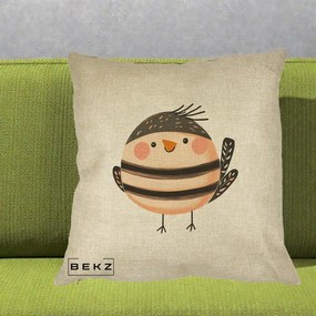 Perna Decorativa Pui Kawaii Bej-Negru Dungat, 40x40 cm, Crem, Husa Detasabila, Perna Inclusa, BEKZ®