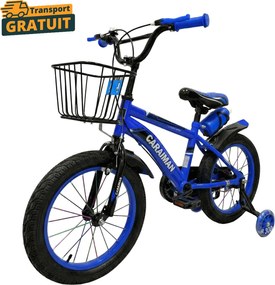 Bicicleta copii albastru 12   14 inch, cu roti ajutatoare, cos fata, bidon apa, Caraiman