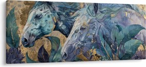 Tablou - Cai cu fundal auriu (120x50 cm)