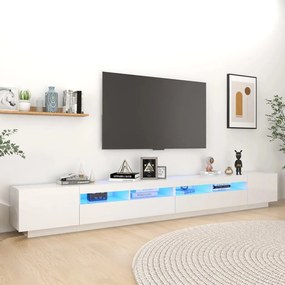 3081930 vidaXL Comodă TV cu lumini LED, alb extra lucios, 300x35x40 cm