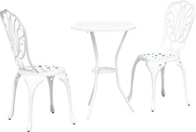 vidaXL Set Bistro de Grădină 3 pcs Alb Aluminiu