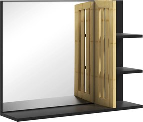 HOMCOM Oglindă de Baie cu Poliță, Oglindă Montată pe Perete, Oglindă cu 4 Rafturi de Depozitare pentru Machiaj, 45x15x58.5 cm, Negru | Aosom Romania
