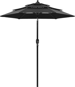 vidaXL Umbrelă de grădină cu 3 niveluri, stâlp aluminiu, negru, 2 m
