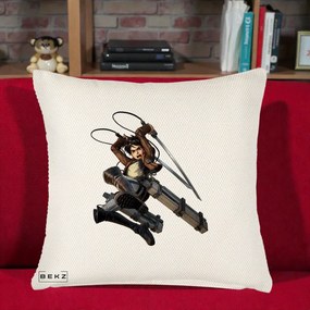 Perna Personalizata Attack on Titan Eren Yeager Lupta, 40x40 cm, Crem Reliefat, Husa Detasabila, Perna Inclusa, BEKZ®