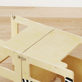 AIYAPLAY Turn de învățare 3-în-1 pliabil convertibil în birou și scaun cu tablă desene cu pisici Natural | Aosom Romania