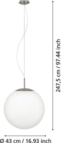 Eglo PIEDALE 63271 - Lustră suspendată pe cablu, 1xE27/60W/230V, Ø 43 cm, crom mat