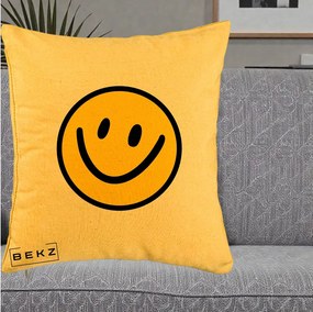 Perna Decorativa Smiley Face Galben Clasic, 40x40 cm, Galben, Husa Detasabila, Perna Inclusa, BEKZ®