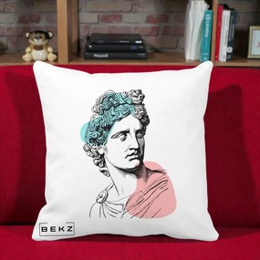 Perna Decorativa Bust Grec Vaporwave, 40x40 cm, Alba Mata, Husa Detasabila, Perna Inclusa, BEKZ®