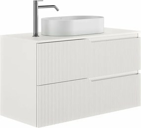 Set dulap baza suspendat Gala Canaletto 2 sertare 80 cm cu blat finisaj alb mat